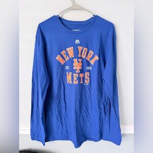 Majestic Men's MLB New York Mets Long Sleeve Crew Neck Large‎ T-Shirt NWOT